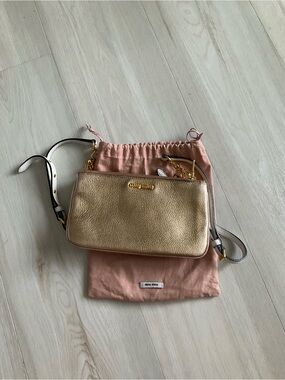 Miu Miu Gold Leather Crossbody with White Strap